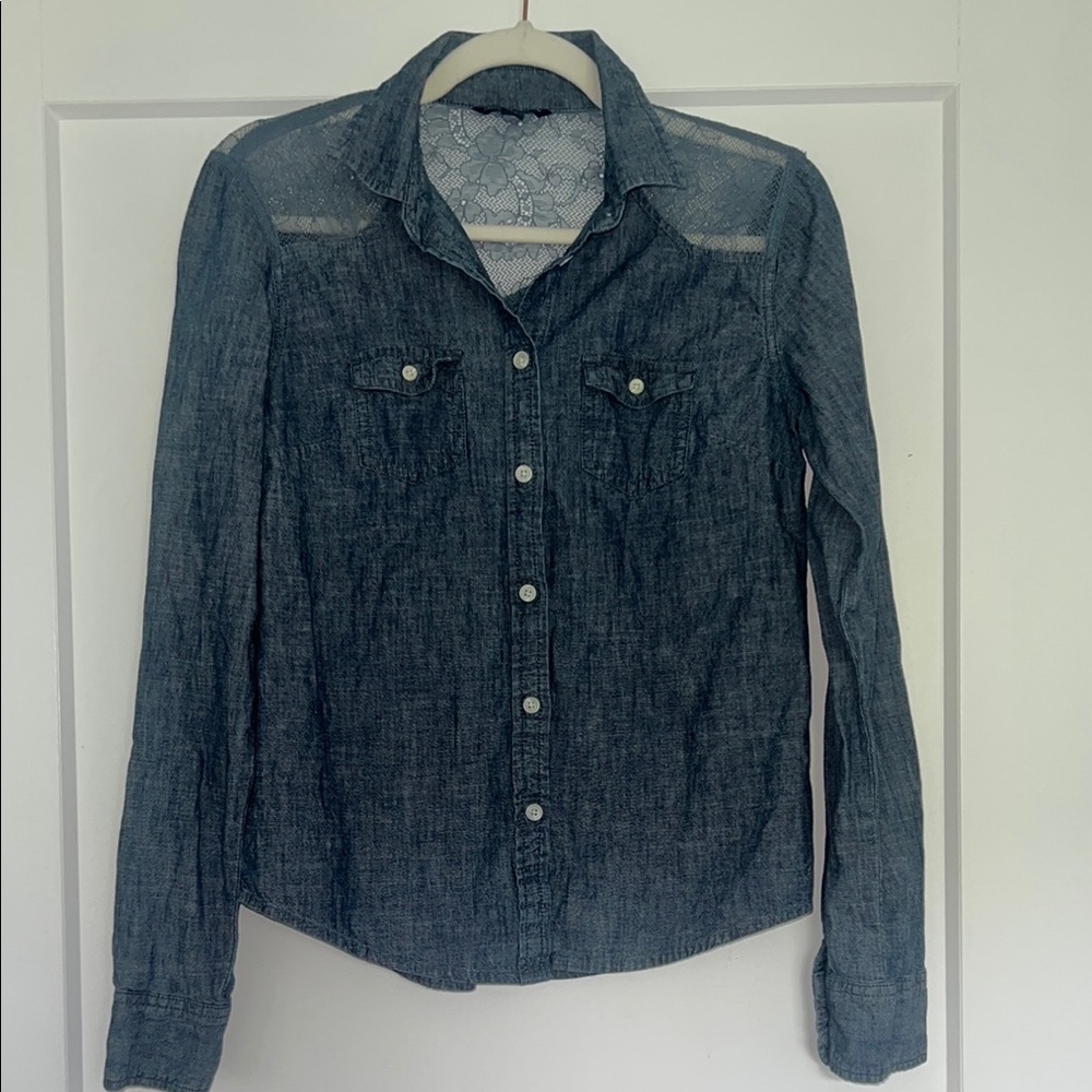 American Eagle Outfitters Blue Denim Button-Up Shirt